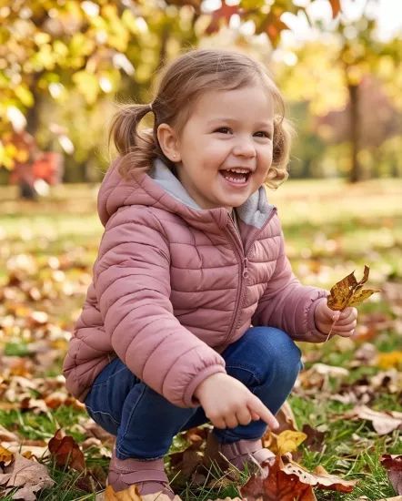Pudra Renk Kapitone Kız Çocuk Kulaklı Çeket